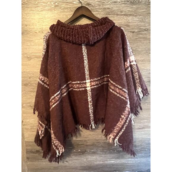 World Market Poncho fringe Cowl Neck Rust Orange Fall One size Geometric women - Picture 5 of 5